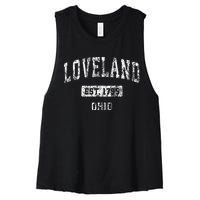 Loveland Ohio Oh Vintage Sports Established Women's Racerback Cropped Tank