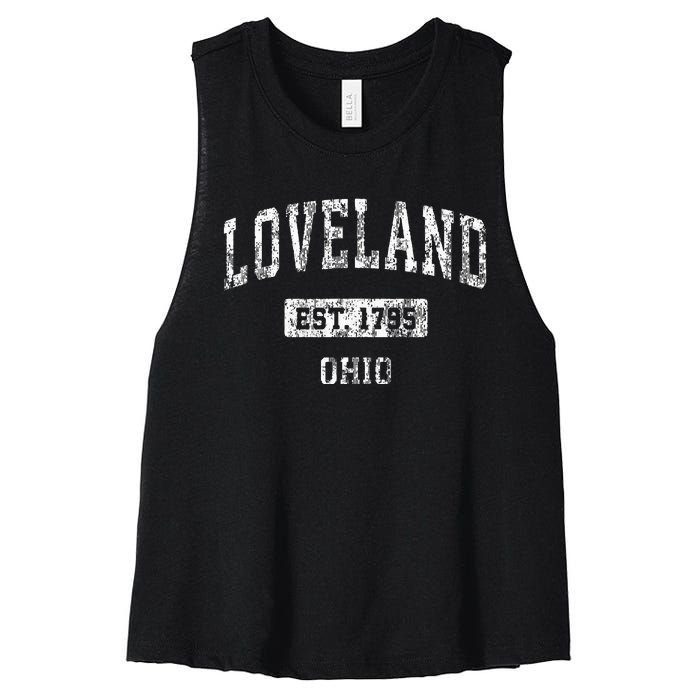 Loveland Ohio Oh Vintage Sports Established Women's Racerback Cropped Tank