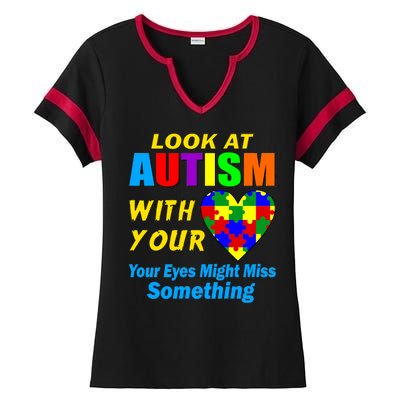 Look At Autism With Your Heart Ladies Halftime Notch Neck Tee