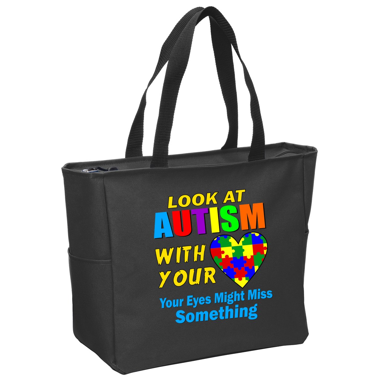 Look At Autism With Your Heart Zip Tote Bag