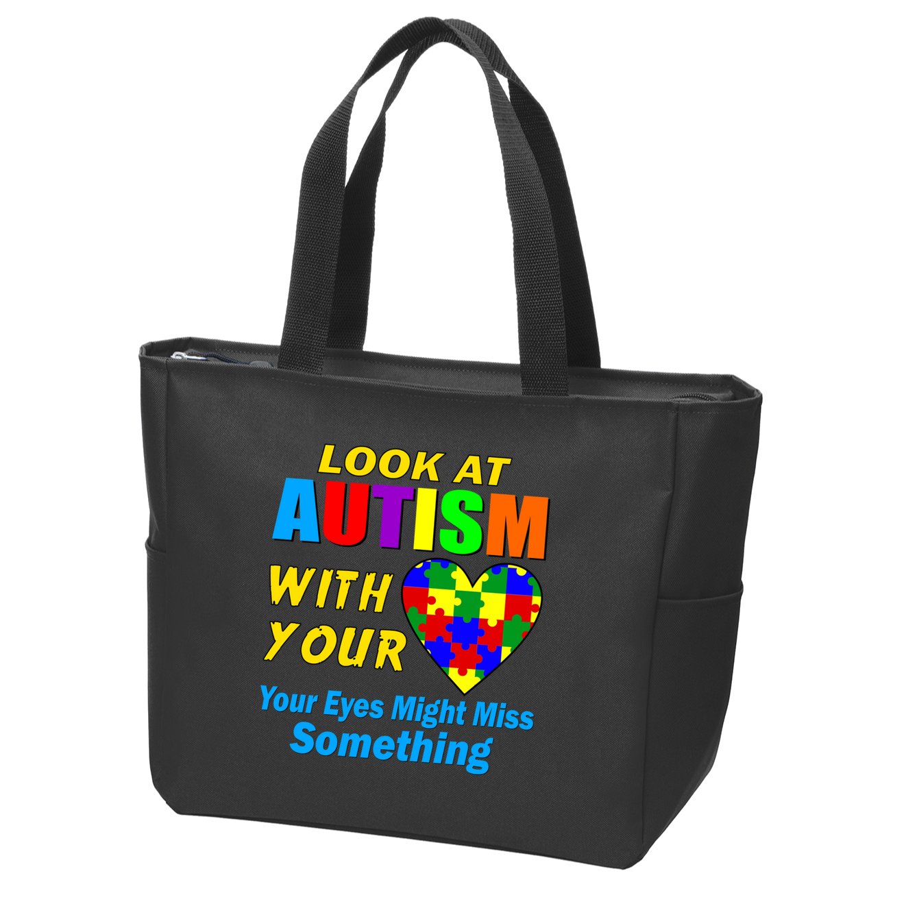 Look At Autism With Your Heart Zip Tote Bag
