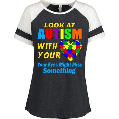 Look At Autism With Your Heart Enza Ladies Jersey Colorblock Tee