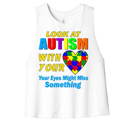 Look At Autism With Your Heart Women's Racerback Cropped Tank