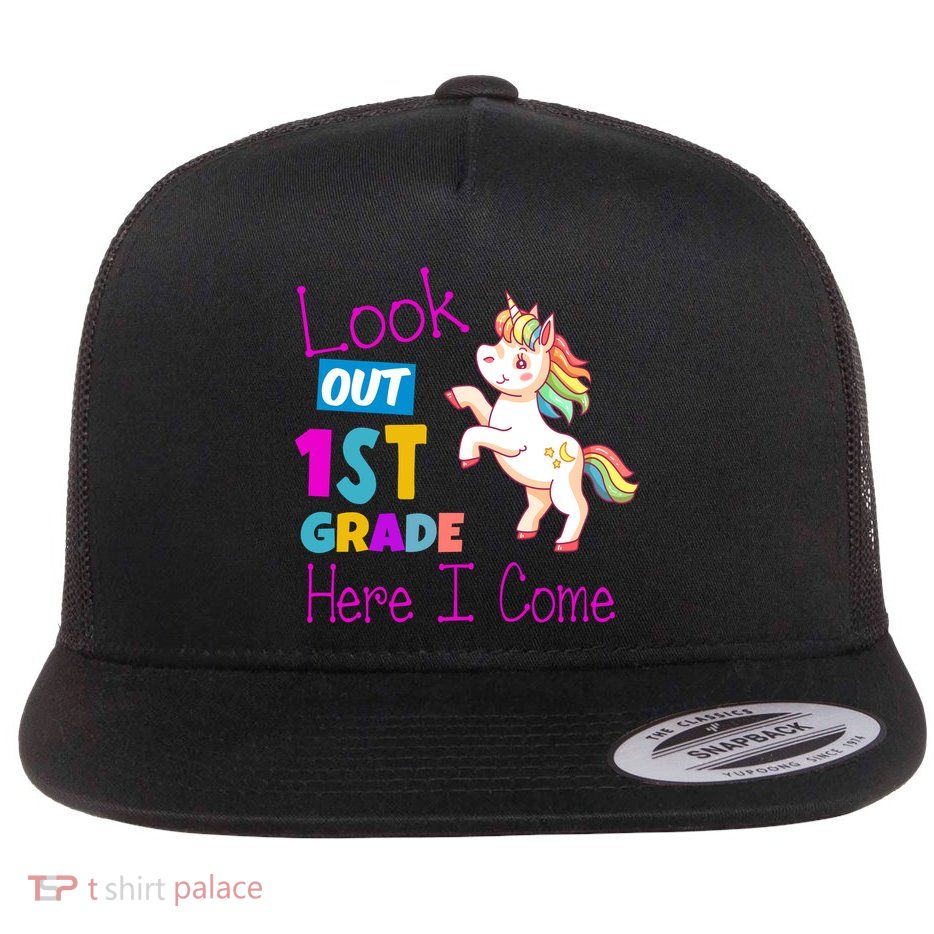 Look Out 1st Grade Here I Come Flat Bill Trucker Hat