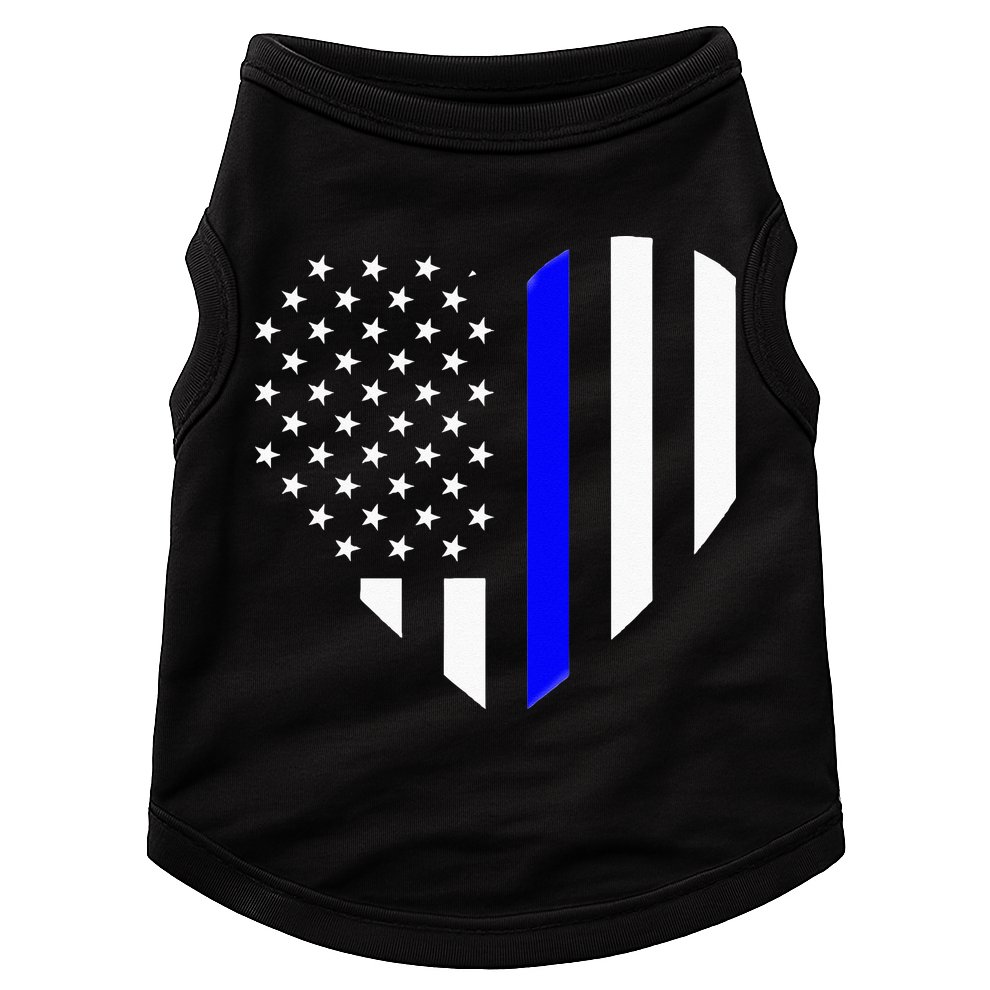 Love Our Police Officer US Flag Heart Thin Blue Line Doggie Tank