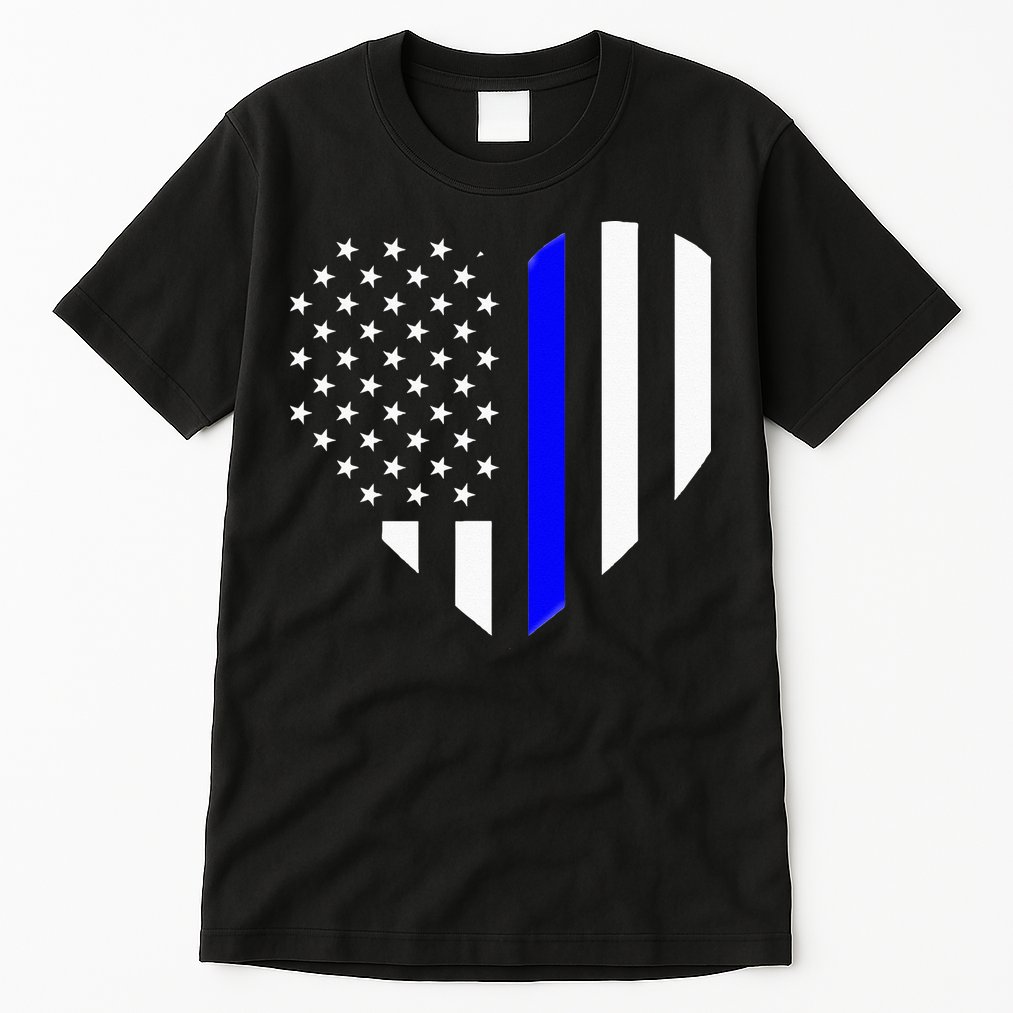 Love Our Police Officer US Flag Heart Thin Blue Line Tall T-Shirt
