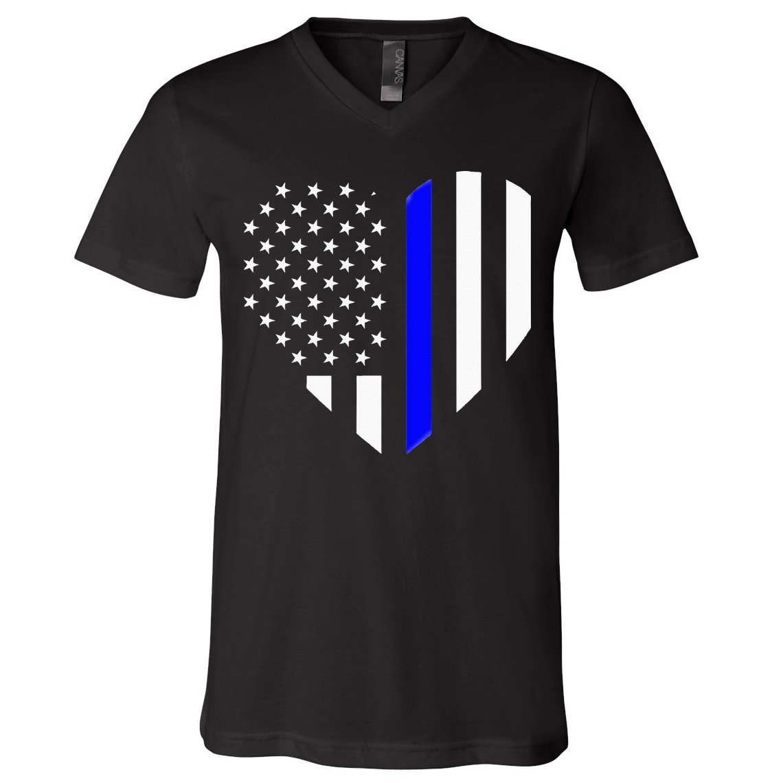 Love Our Police Officer US Flag Heart Thin Blue Line V-Neck T-Shirt