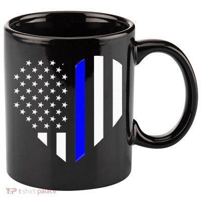 Love Our Police Officer US Flag Heart Thin Blue Line 11oz C Handle Ceramic Mug