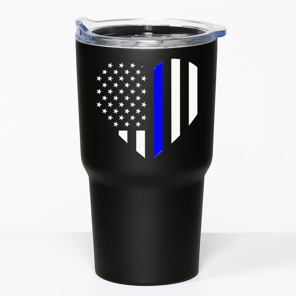 Love Our Police Officer US Flag Heart Thin Blue Line Tumbler