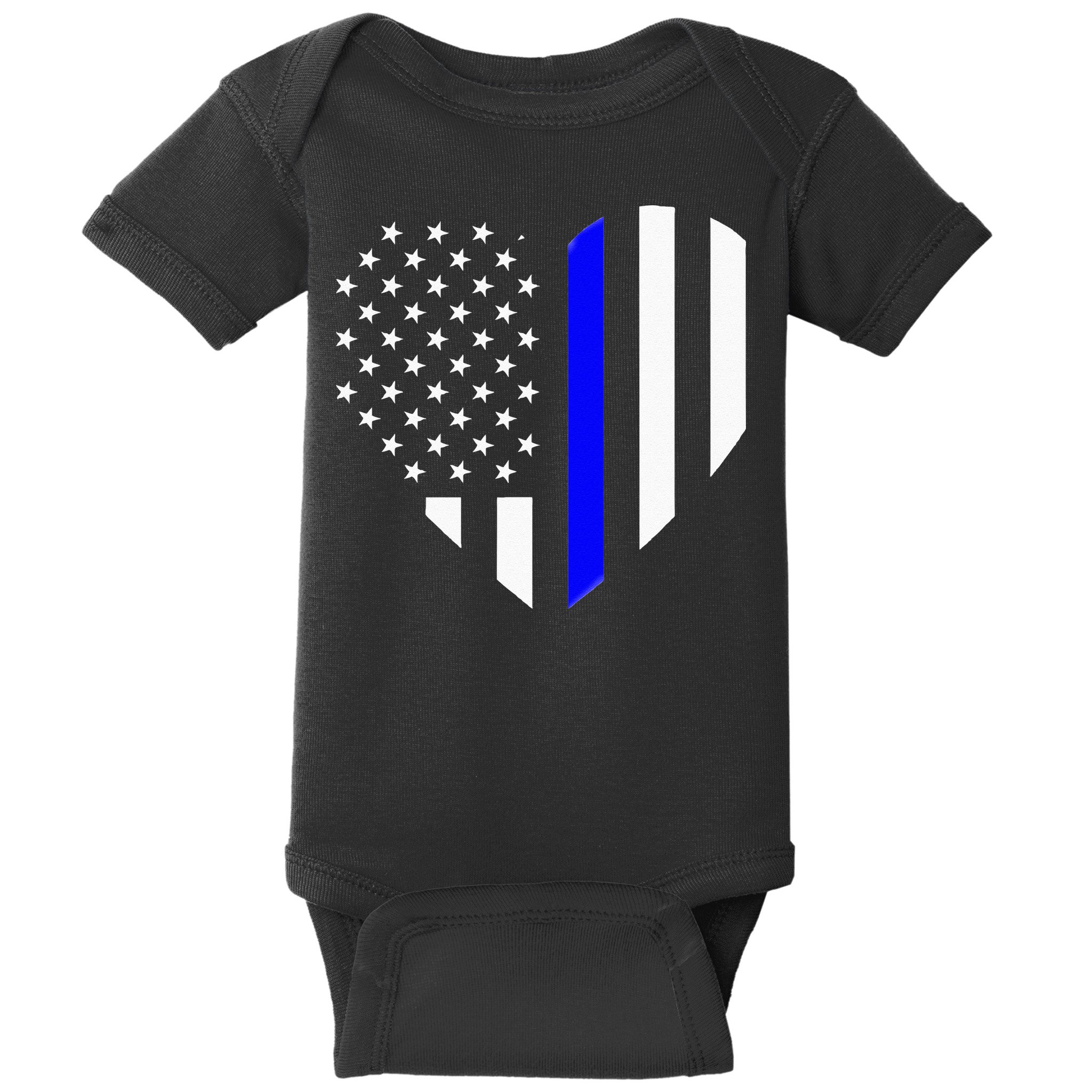 Love Our Police Officer US Flag Heart Thin Blue Line Baby Bodysuit