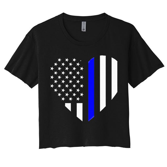 Love Our Police Officer US Flag Heart Thin Blue Line Crop Top