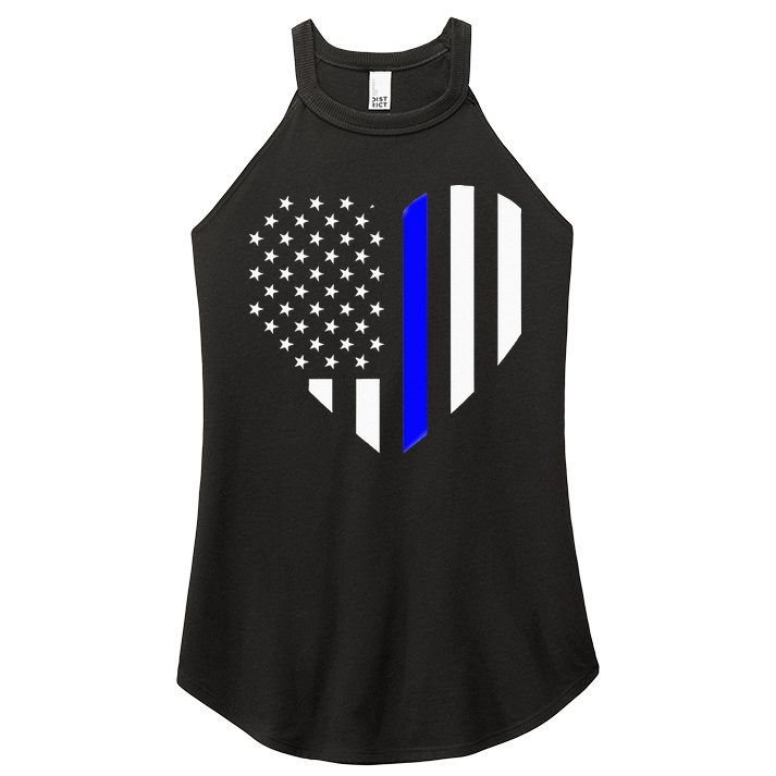 Love Our Police Officer US Flag Heart Thin Blue Line Women's Perfect Tri Rocker Tank