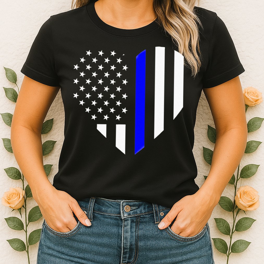 Love Our Police Officer US Flag Heart Thin Blue Line Womens T-Shirt