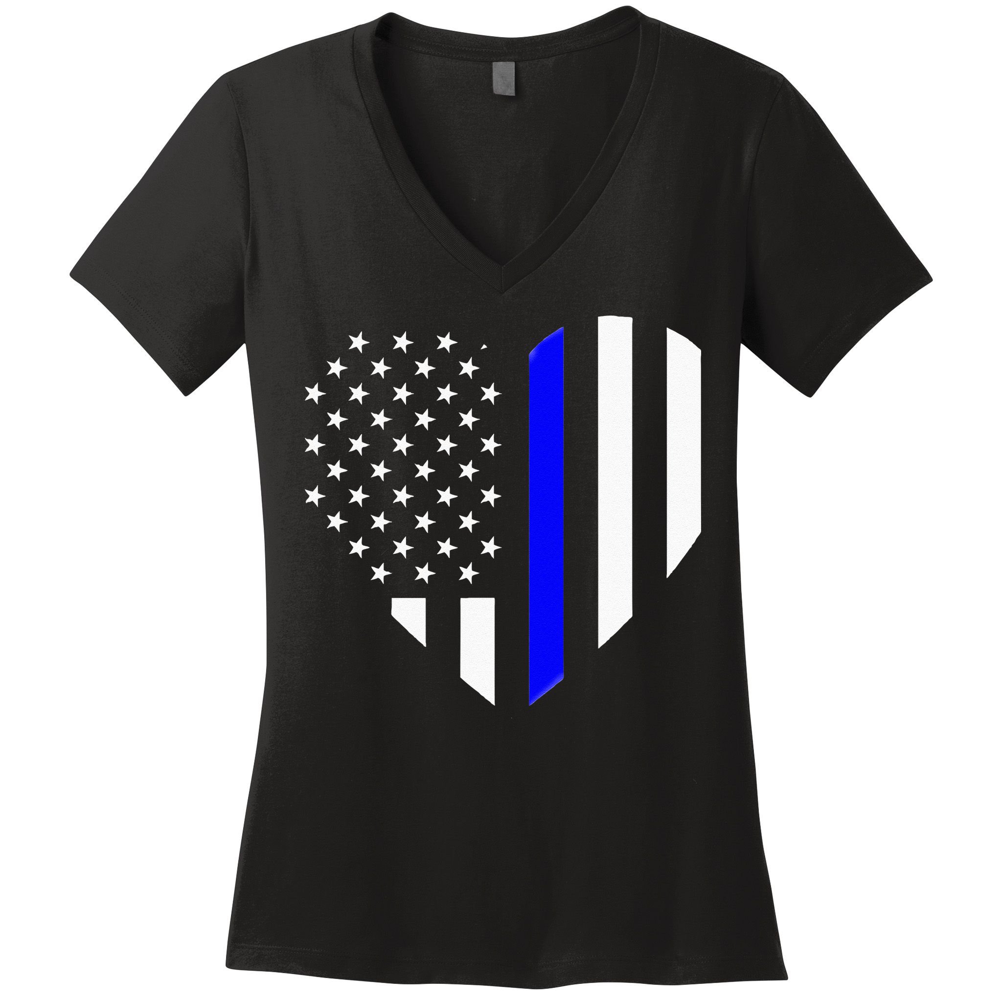 Love Our Police Officer US Flag Heart Thin Blue Line Women's V-Neck T-Shirt