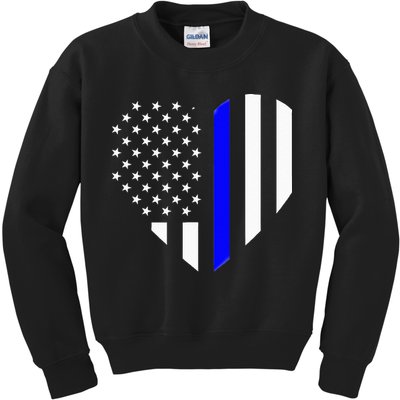 Love Our Police Officer US Flag Heart Thin Blue Line Kids Sweatshirt