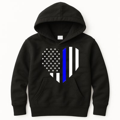 Love Our Police Officer US Flag Heart Thin Blue Line Kids Hoodie