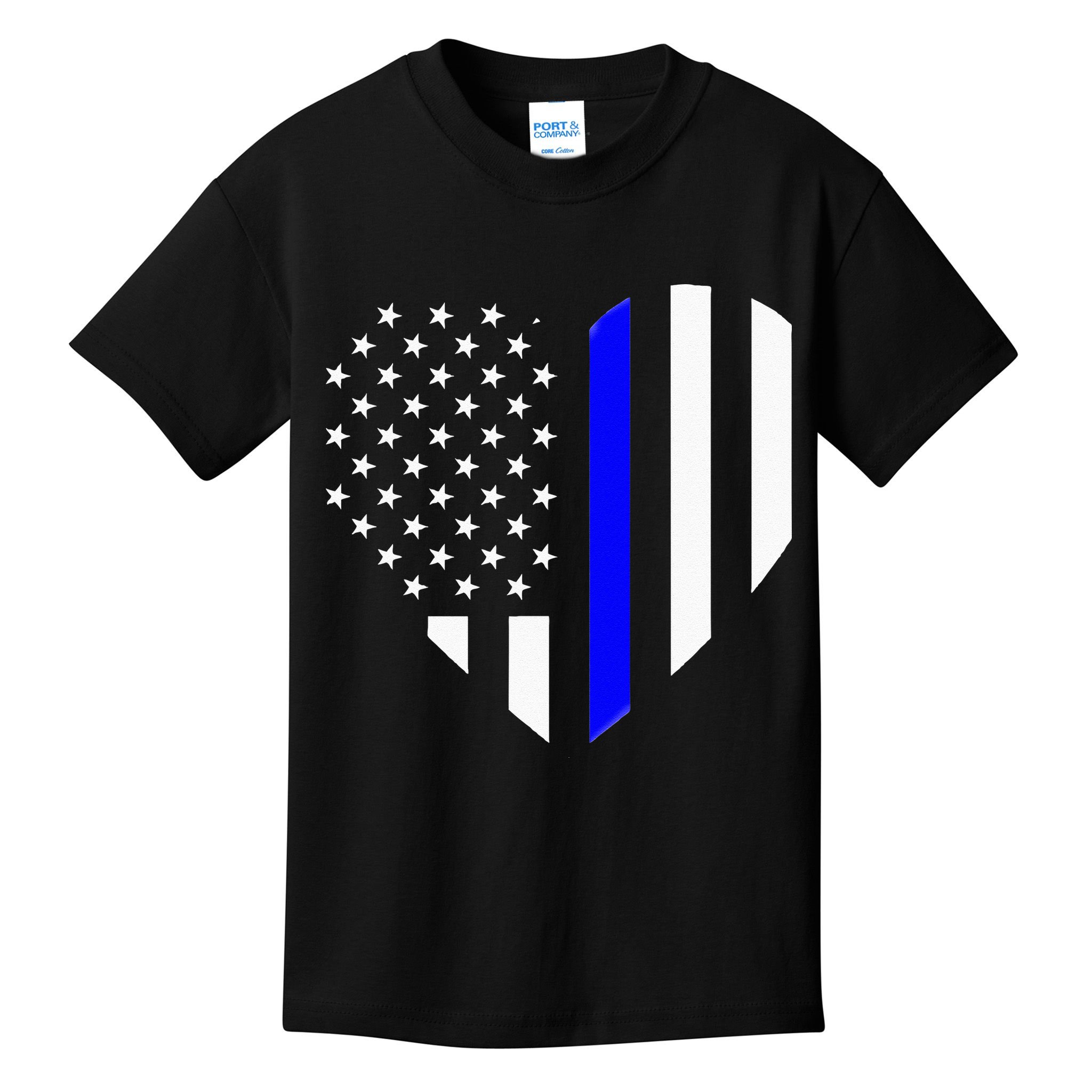 Love Our Police Officer US Flag Heart Thin Blue Line Kids T-Shirt