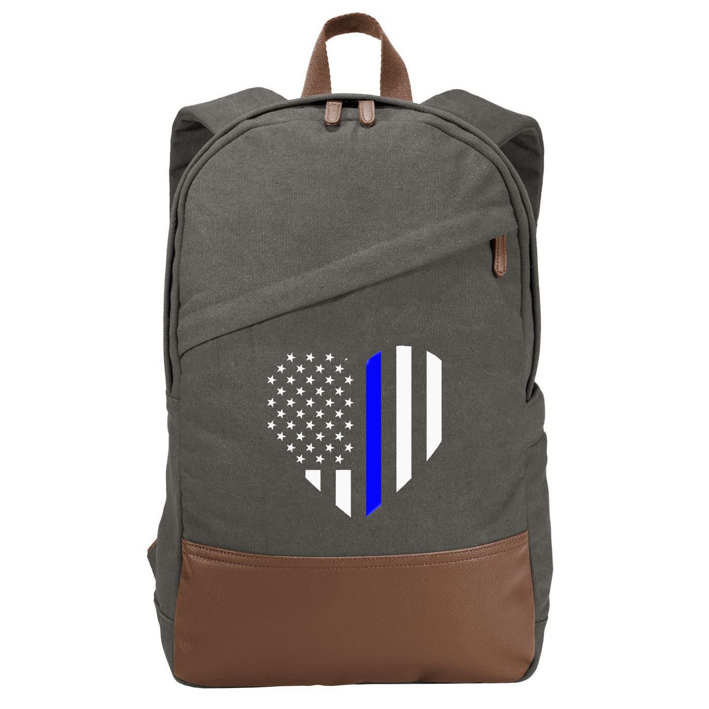 Love Our Police Officer US Flag Heart Thin Blue Line Cotton Canvas Backpack