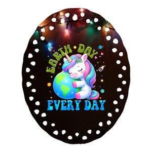 Love Our Planet Unicorn Earth Day Cute Ceramic Oval Ornament