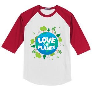 Love Our Planet Earth Day Save Environt Cute Heart Planet Meaningful Gift Kids Colorblock Raglan Jersey