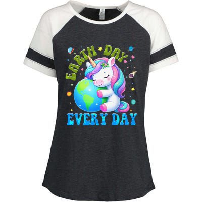 Love Our Planet Unicorn Earth Day Cute Enza Ladies Jersey Colorblock Tee