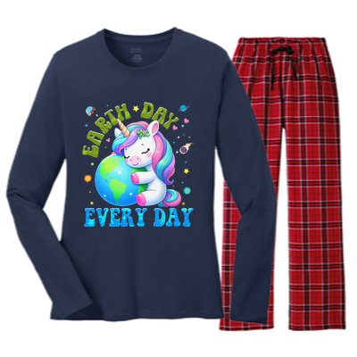 Love Our Planet Unicorn Earth Day Cute Women's Long Sleeve Flannel Pajama Set 