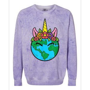 Love Our Planet Unicorn Head Earth Day Cute Gift Colorblast Crewneck Sweatshirt