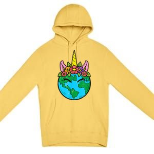 Love Our Planet Unicorn Head Earth Day Cute Gift Premium Pullover Hoodie