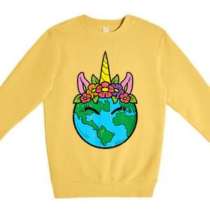 Love Our Planet Unicorn Head Earth Day Cute Gift Premium Crewneck Sweatshirt