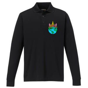 Love Our Planet Unicorn Head Earth Day Cute Gift Performance Long Sleeve Polo