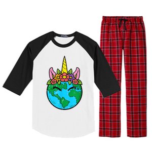 Love Our Planet Unicorn Head Earth Day Cute Gift Raglan Sleeve Pajama Set