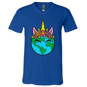 Love Our Planet Unicorn Head Earth Day Cute Gift V-Neck T-Shirt