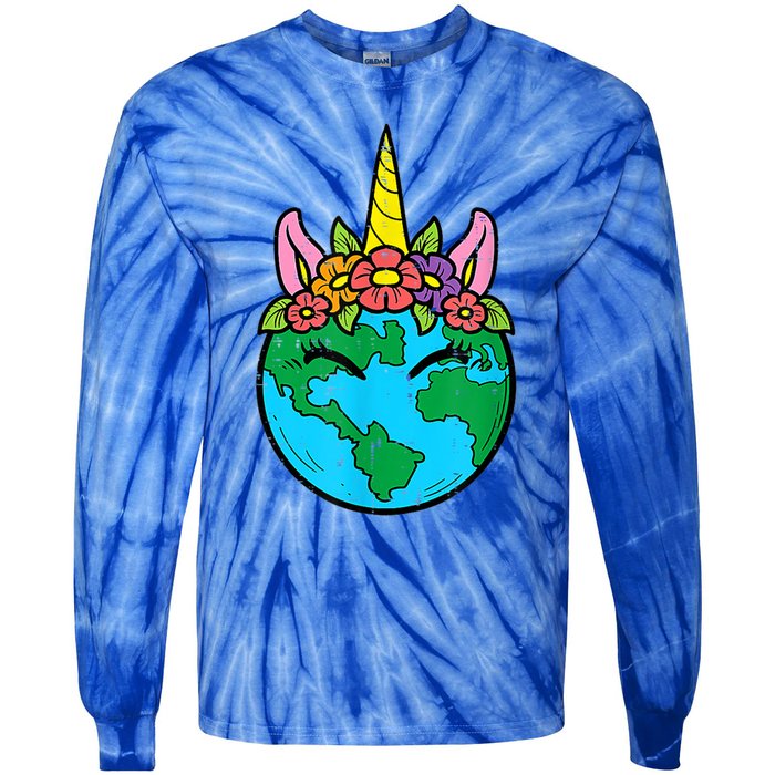 Love Our Planet Unicorn Head Earth Day Cute Gift Tie-Dye Long Sleeve Shirt