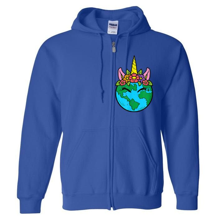 Love Our Planet Unicorn Head Earth Day Cute Gift Full Zip Hoodie