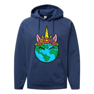 Love Our Planet Unicorn Head Earth Day Cute Gift Performance Fleece Hoodie