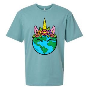 Love Our Planet Unicorn Head Earth Day Cute Gift Sueded Cloud Jersey T-Shirt