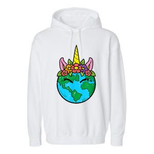 Love Our Planet Unicorn Head Earth Day Cute Gift Garment-Dyed Fleece Hoodie