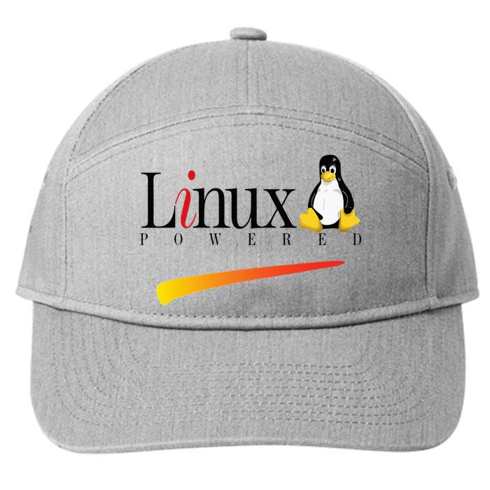 Linux Os Powered By Linux Tux Penguin 7-Panel Snapback Hat