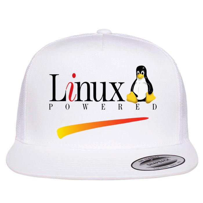 Linux Os Powered By Linux Tux Penguin Flat Bill Trucker Hat