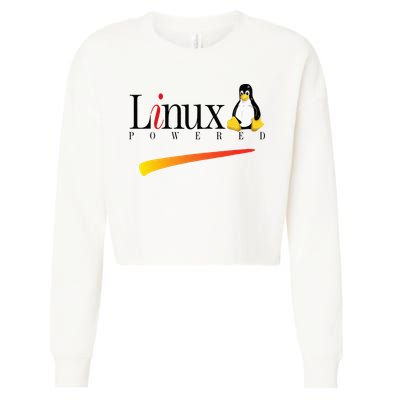 Linux Os Powered By Linux Tux Penguin Cropped Pullover Crew