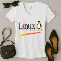Linux Os Powered By Linux Tux Penguin Women's V-Neck T-Shirt