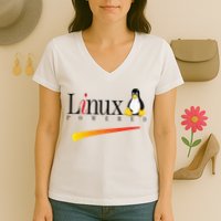 Linux Os Powered By Linux Tux Penguin Women's V-Neck T-Shirt