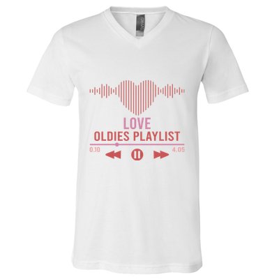 Love Oldies Playlist Heart Music V-Neck T-Shirt