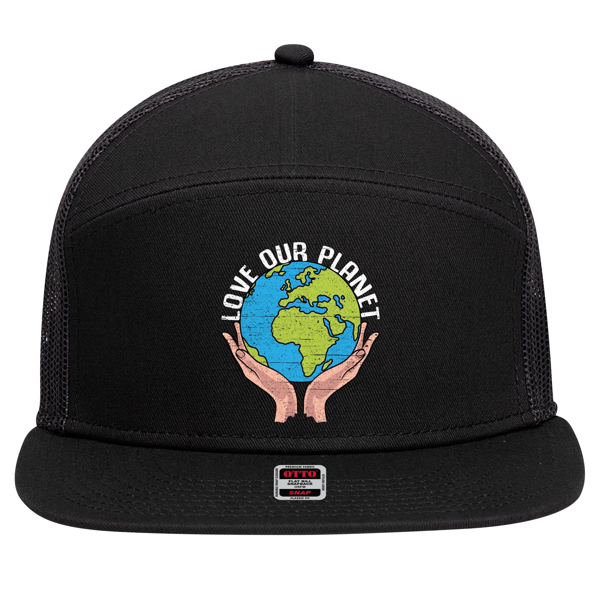 Love Our Planet Recycle Save The Environt Earth Day Gift 7 Panel Mesh Trucker Snapback Hat
