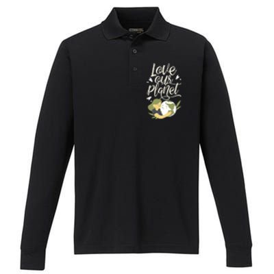 Love Our Planet Earth Day Conservation Nature Save Cute Gift Performance Long Sleeve Polo