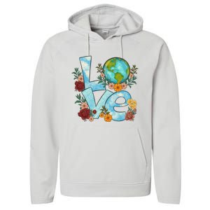 Love Our Planet Floral Earth Day Performance Fleece Hoodie