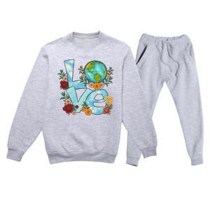 Love Our Planet Floral Earth Day Premium Crewneck Sweatsuit Set