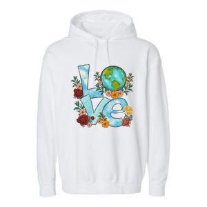 Love Our Planet Floral Earth Day Garment-Dyed Fleece Hoodie