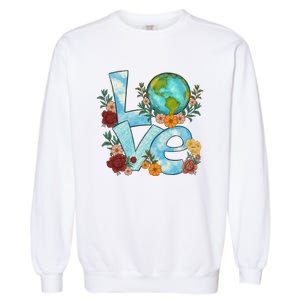 Love Our Planet Floral Earth Day Garment-Dyed Sweatshirt