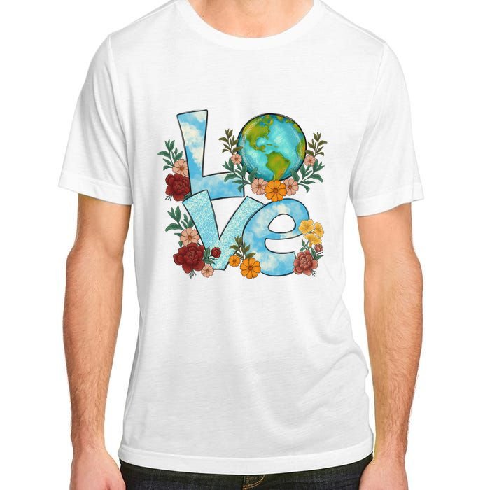 Love Our Planet Floral Earth Day Adult ChromaSoft Performance T-Shirt